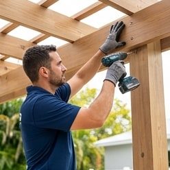 builder assembling a pergola