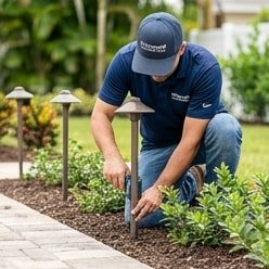 worker installing outdoor lighting